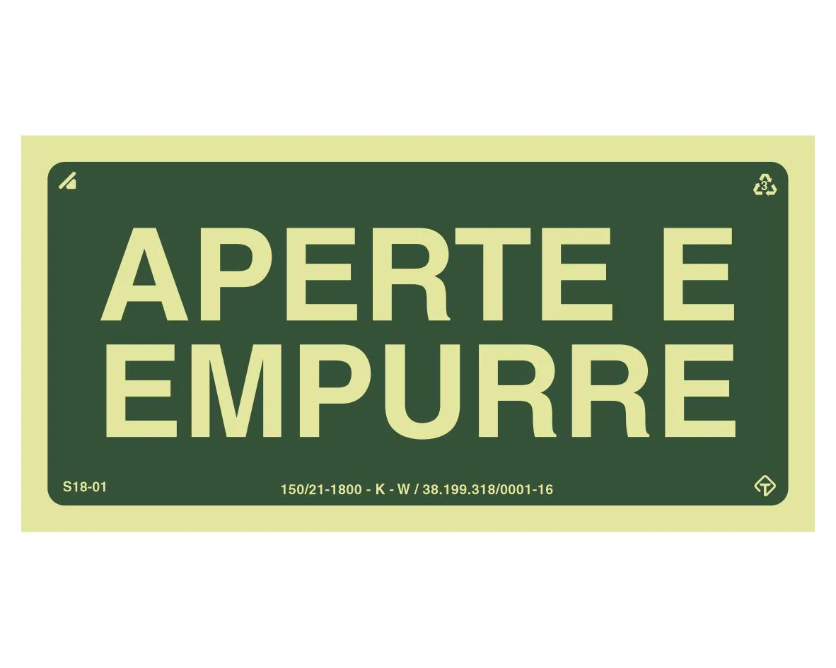 Placa Fotoluminescente Aperte e Empurre